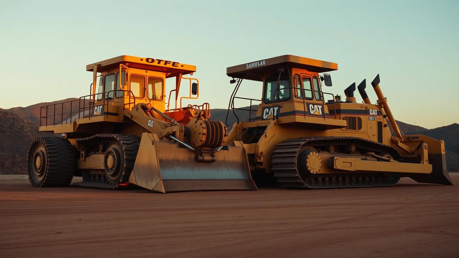 Shantui SD16 and Caterpillar D6 bulldozers side by side on a South African mining site